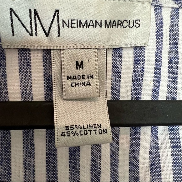 Neiman Marcus Linen Blend Striped Embroidered Tassel Tie Top Medium Resortwear - Picture 6 of 7